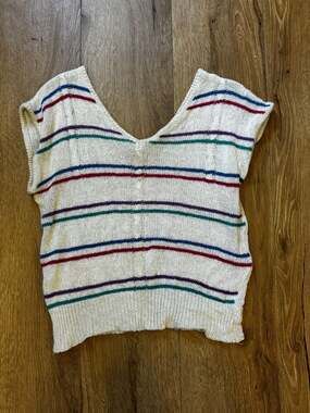 No Strings Attached Vintage Striped Cable Knit Short Sleeve Sweater Vest Size L
